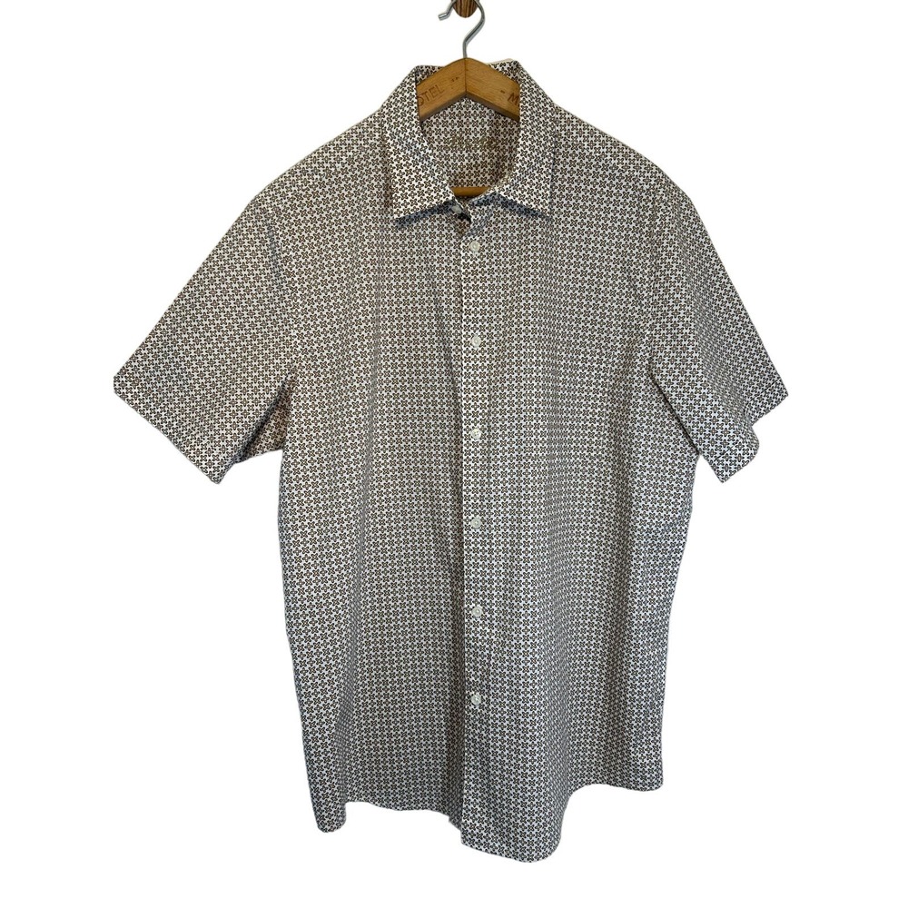 TASSO ELBA Men's Stretch Herringbone Geo-Print Shirt Button Up Short Sleeve XL